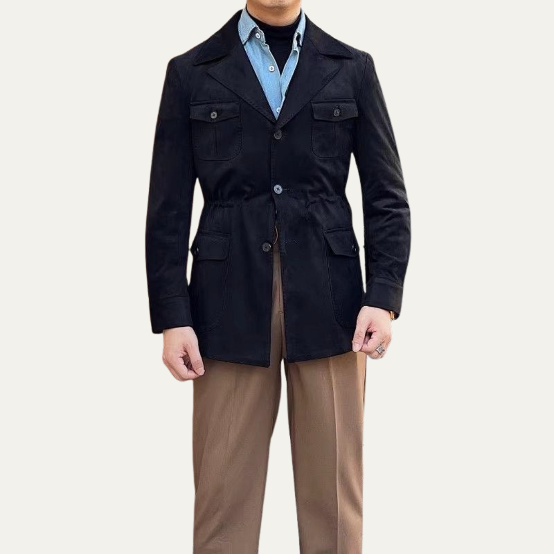 Men’s Suede Field Jacket with Four Flap Pockets