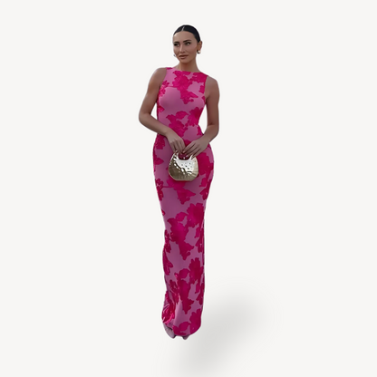 Women’s Floral Print Satin Maxi Dress