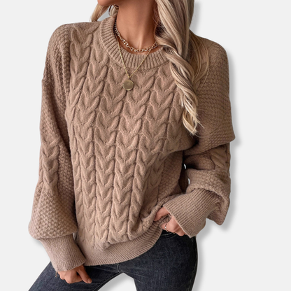 Olivia Relaxed Fit Sweater | Cable Knit Ribbed Trim Sweater