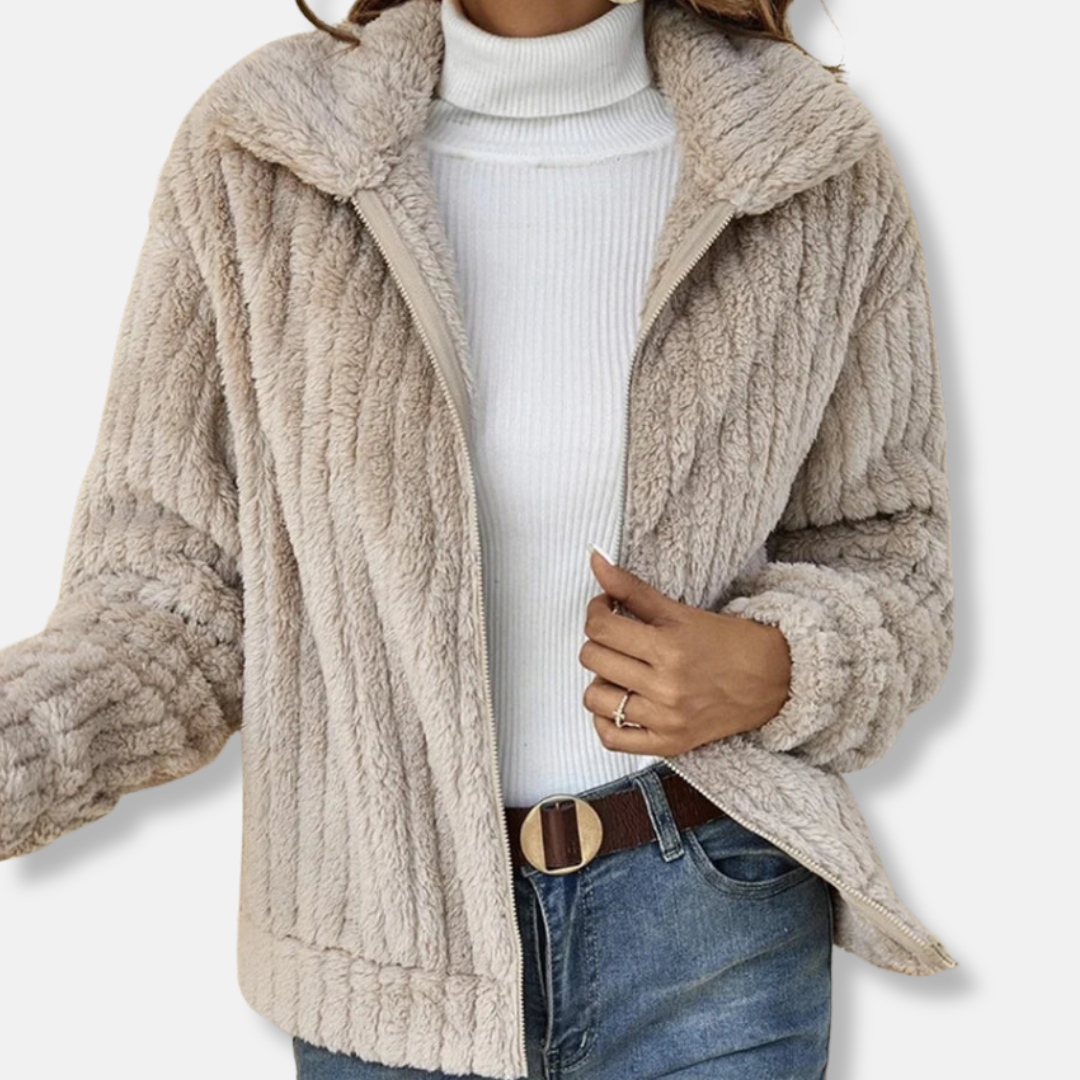 Viola Ribbed Teddy Bomber Jacket | Cropped Relaxed Fit Jacket