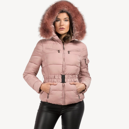 Winter Padded Puffer Coat with Faux Fur Hood Women