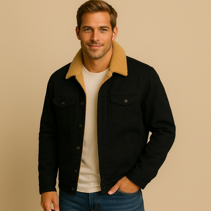 Men’s Faux Shearling Lined Trucker Shirt Jacket
