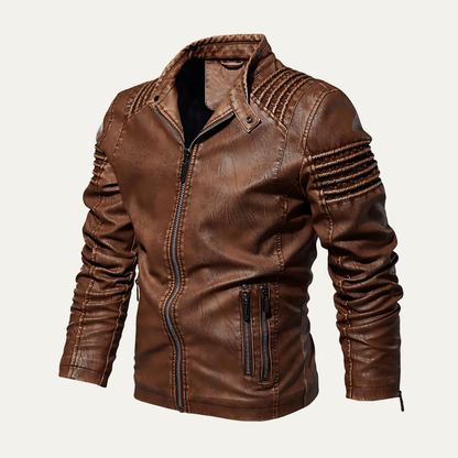 Men’s Quilted Biker Jacket with Snap Collar