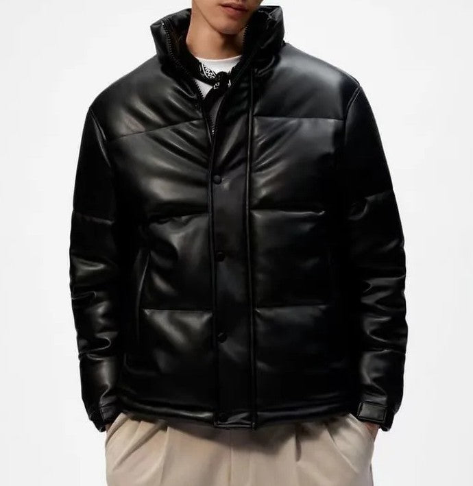 Luxury Padded Faux Leather Jacket - BritishElegance