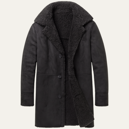Men’s Long Line Suede Coat with Shearling Lining