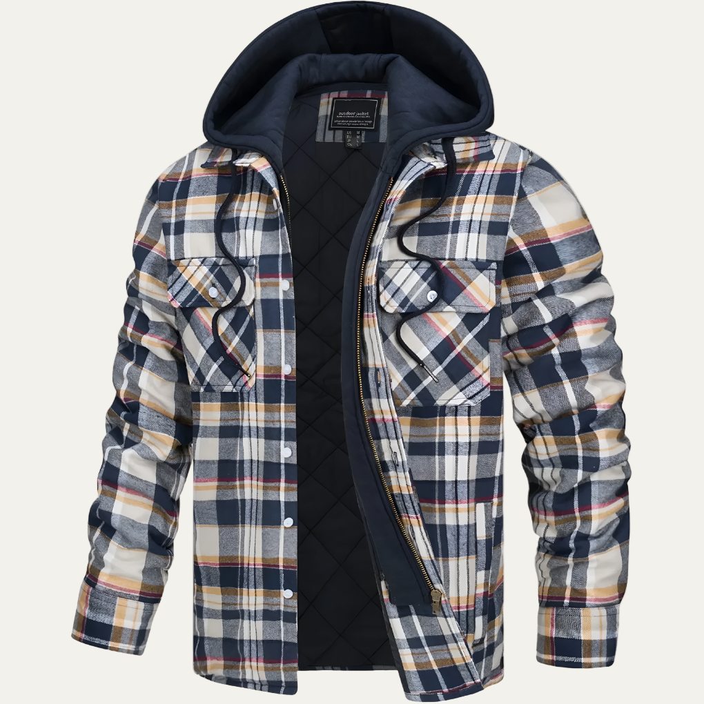 Men’s Versatile Plaid Flannel Jacket with Removable Hood