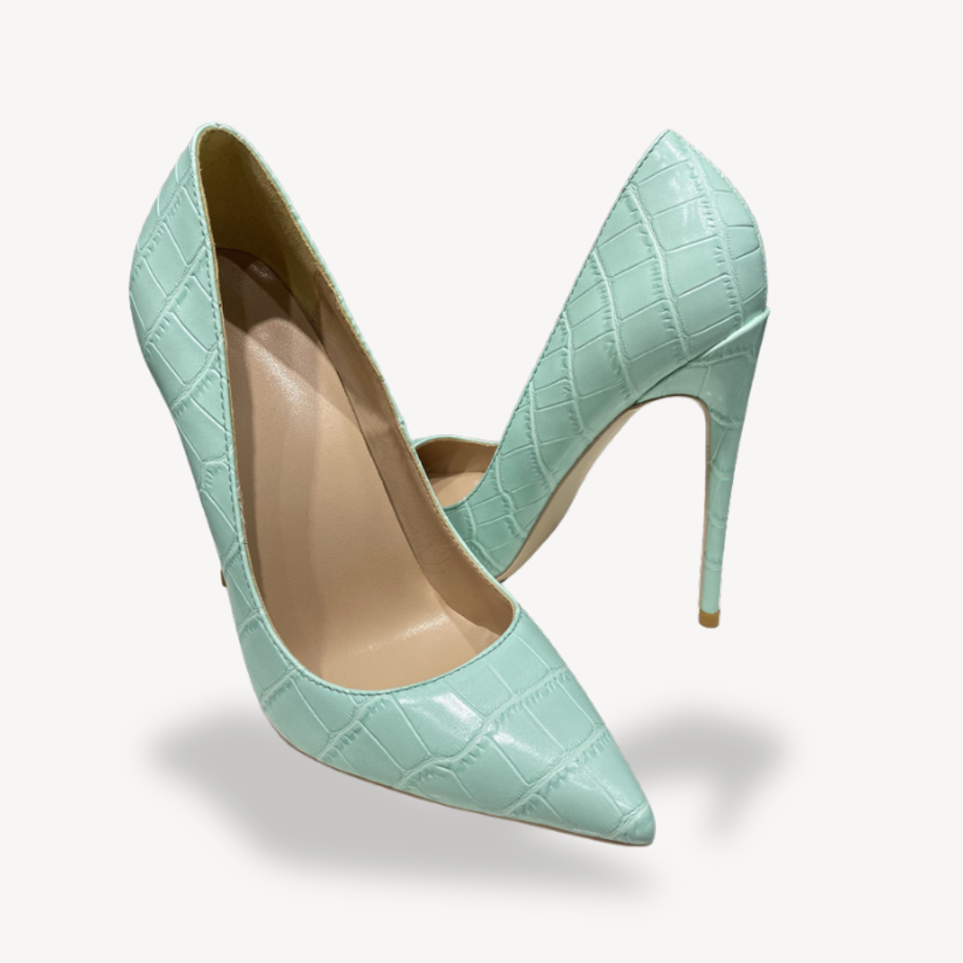 Women’s Mint Green Croc-Embossed Leather Orthopedic Heels