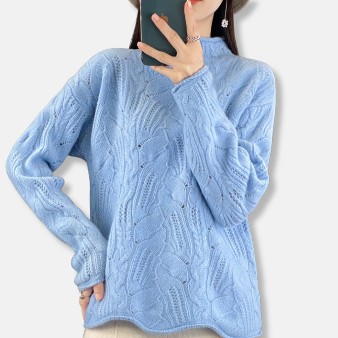 Women’s Sweaters– Loose Fit – Open-Knit Soft Knit – Mock Neck – Long Sleeve Casual Wear