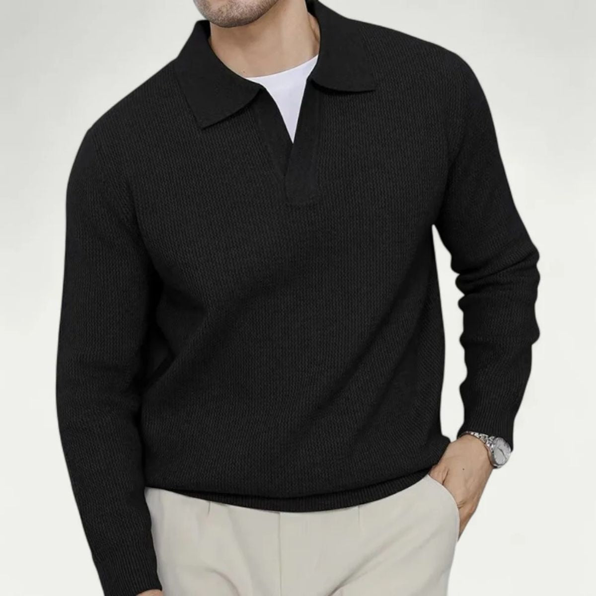 Men’s Ribbed Polo Knit Sweater