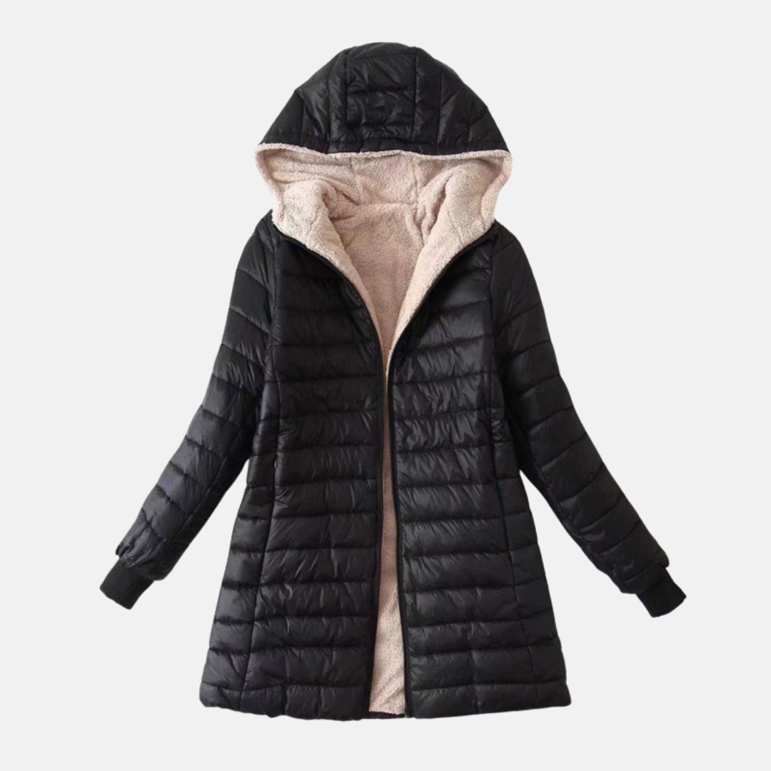 Women’s Puffer Coat – Quilted Insulated – Plush Lining – Hooded Mid-Length Fit