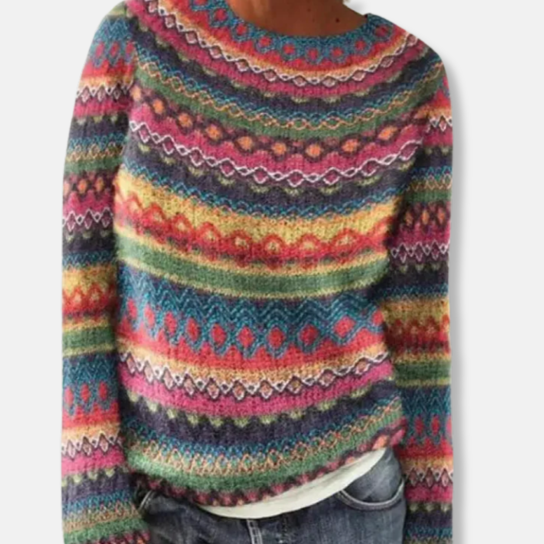 Isla Relaxed Fit Sweater | Striped Crewneck Long Sleeve Sweater