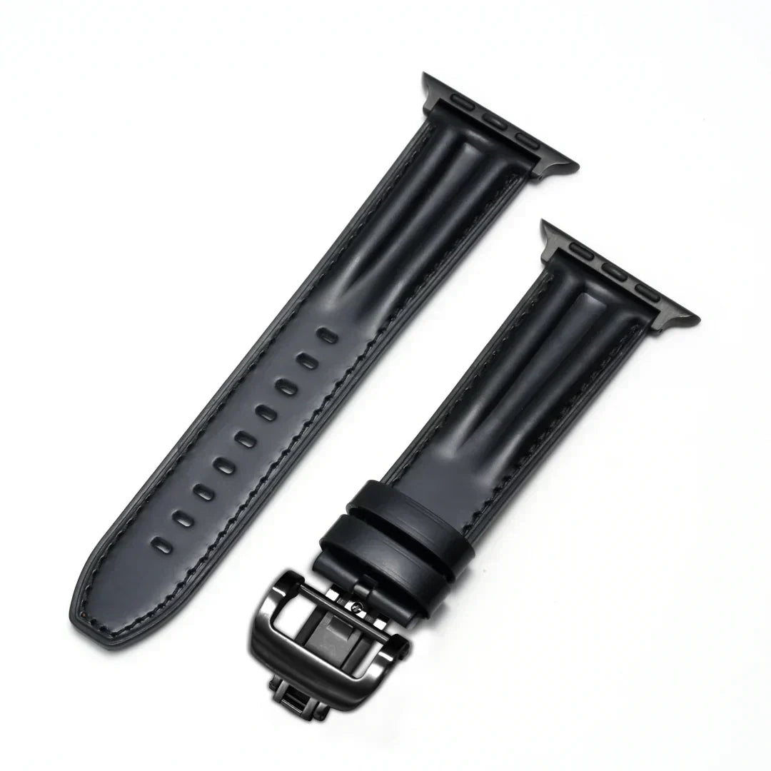 Stylish Leather Apple Watch Band With Silver Clasp