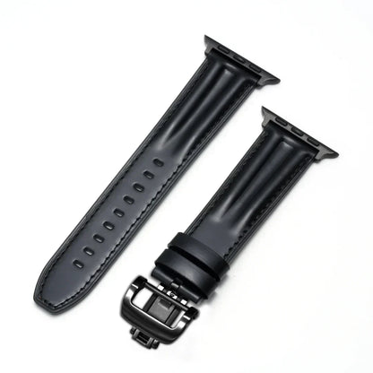 Stylish Leather Apple Watch Band With Silver Clasp