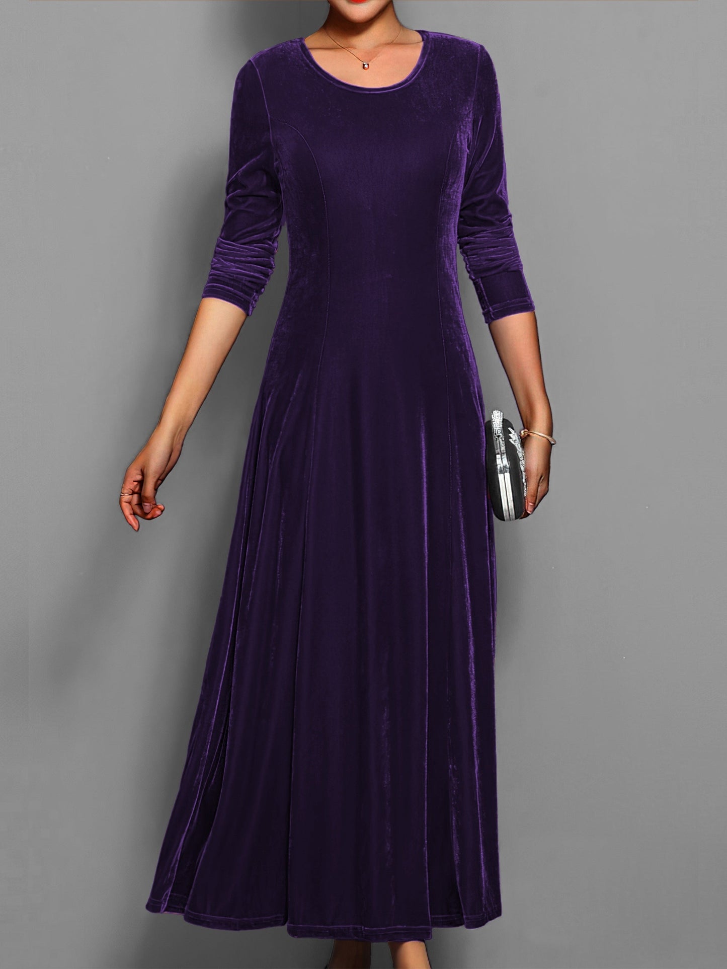 Rosie A-Line Maxi Dress | Long Sleeve Ruched Sleeves Dress