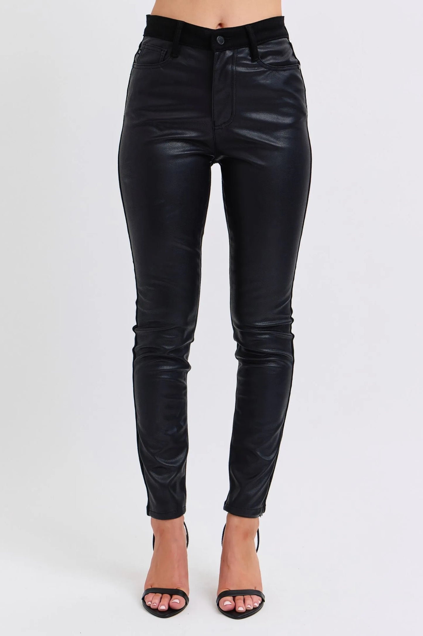 Women's High Waisted Fake Leather Skinny Jeans Plus Size - BritishElegance