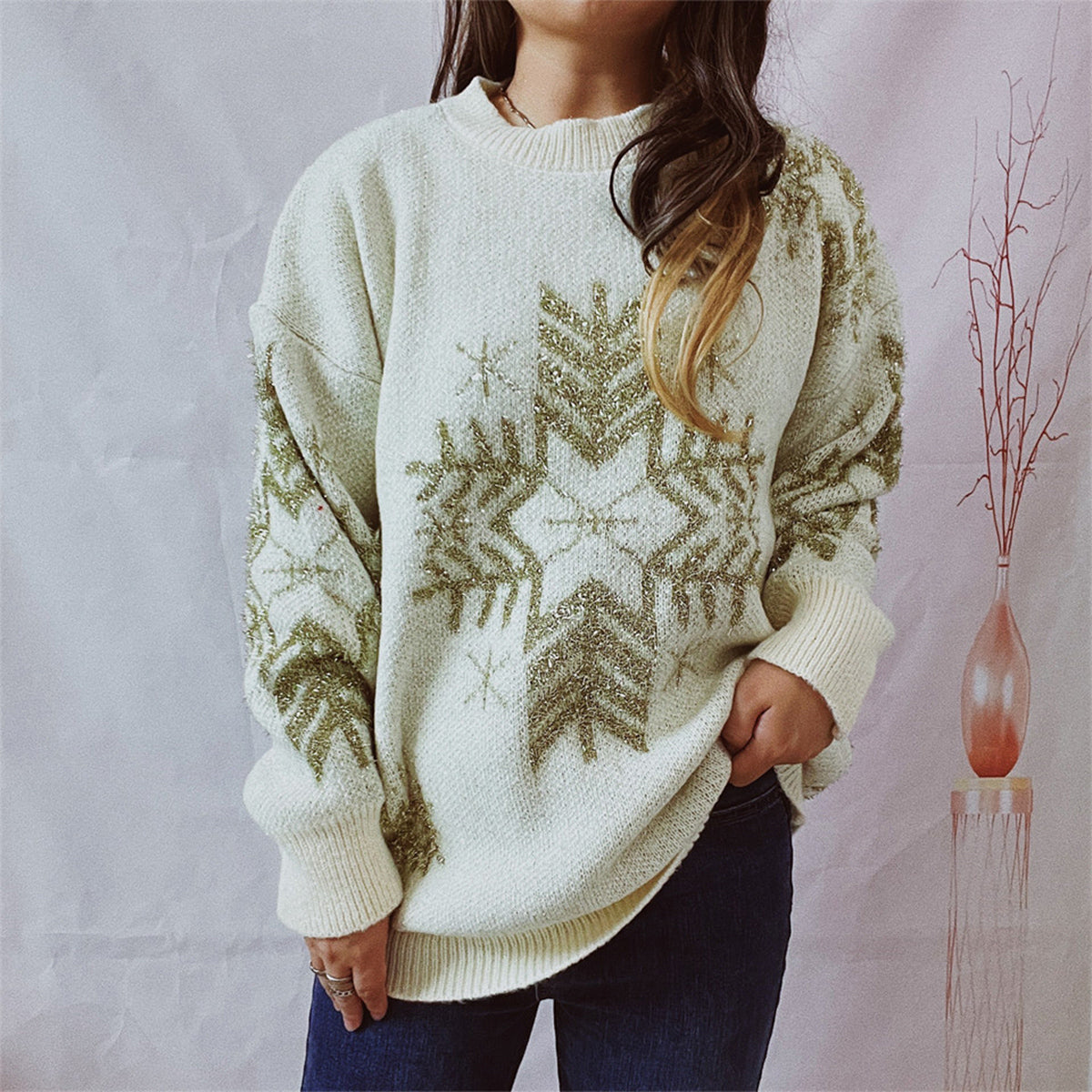 Classic Winter Crew Neck Sweater – Soft Knit Pattern