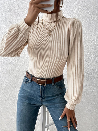 Soft Cream Women's Cable Knit Turtleneck Sweater