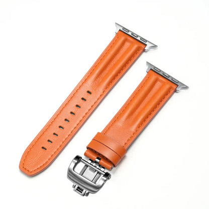 Stylish Leather Apple Watch Band With Silver Clasp
