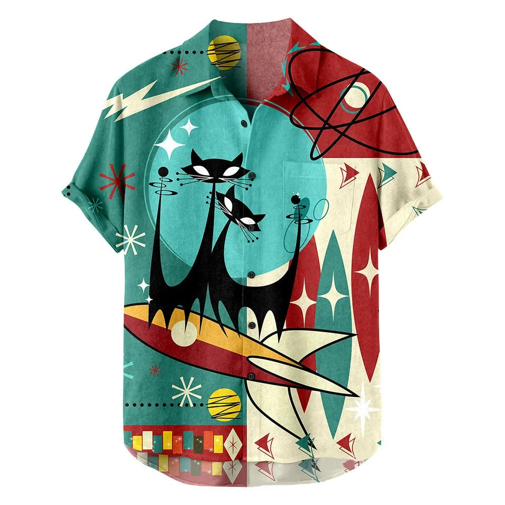 Vintage Cat Short Sleeve Shirt