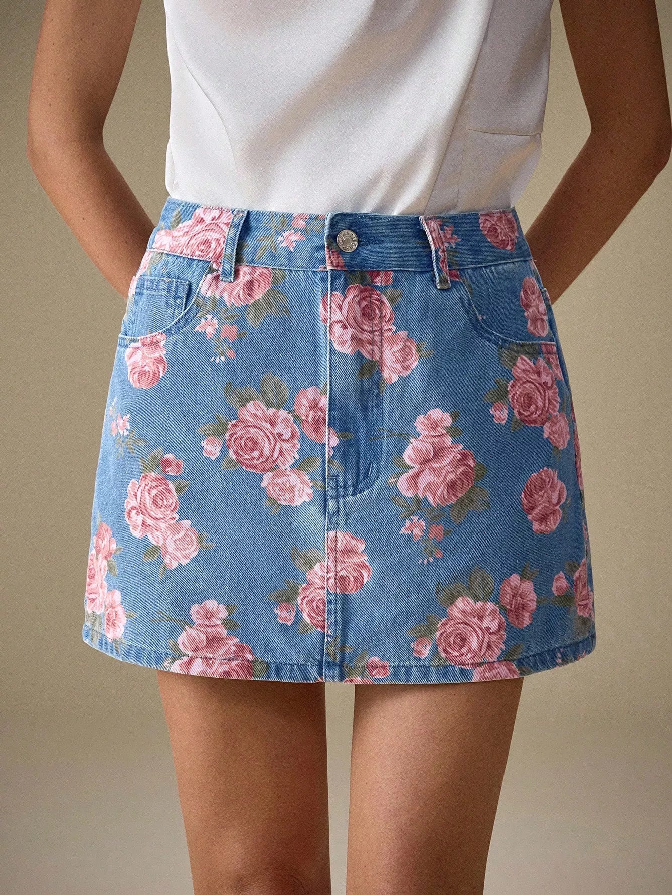 Comfortable Floral Midi Denim Skirt - BritishElegance