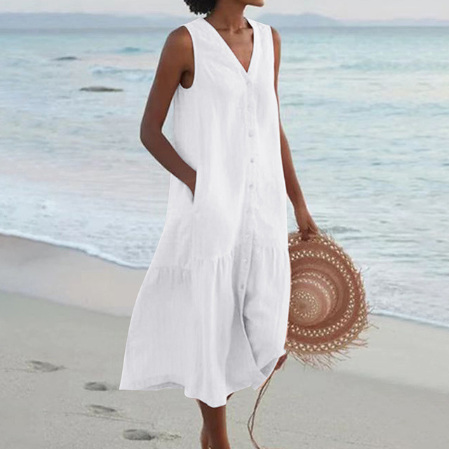 Classic Casual Button Down Sundress for Women