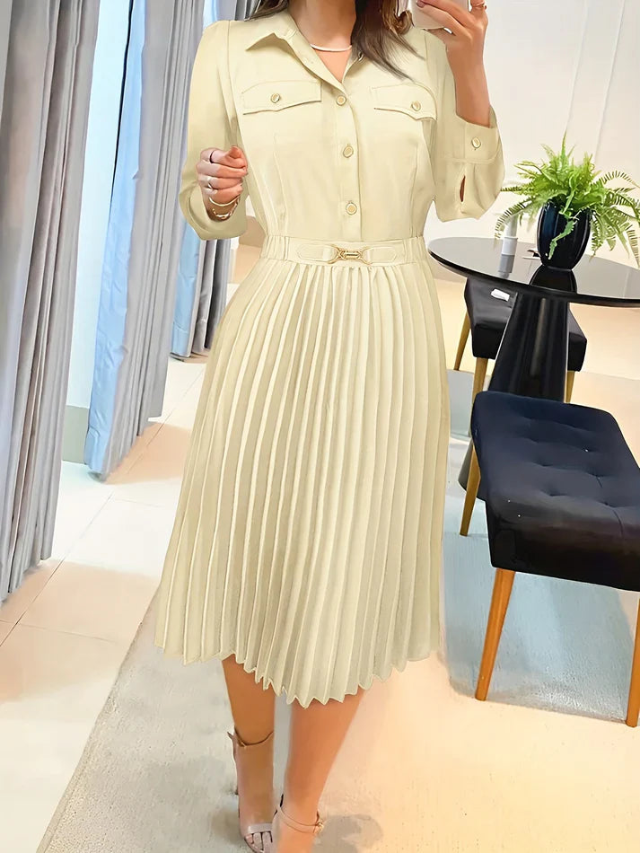 Elegant Long Sleeve Pleated Evening Dress for Women