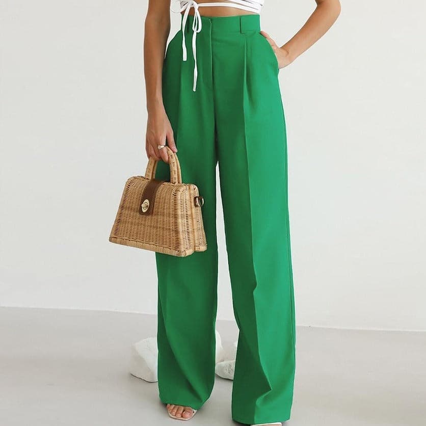 Harper | Classic High-Rise Flared Leg Pants with Pleats - BritishElegance