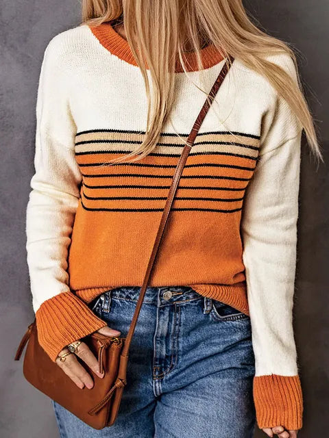 Warm Orange Crew Neck Sweater - BritishElegance