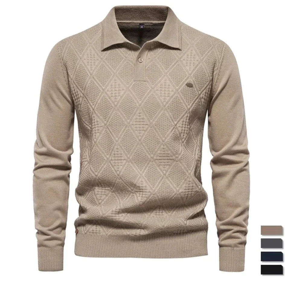 Men's Classic Long Sleeve Polo Sweater for Fall - BritishElegance