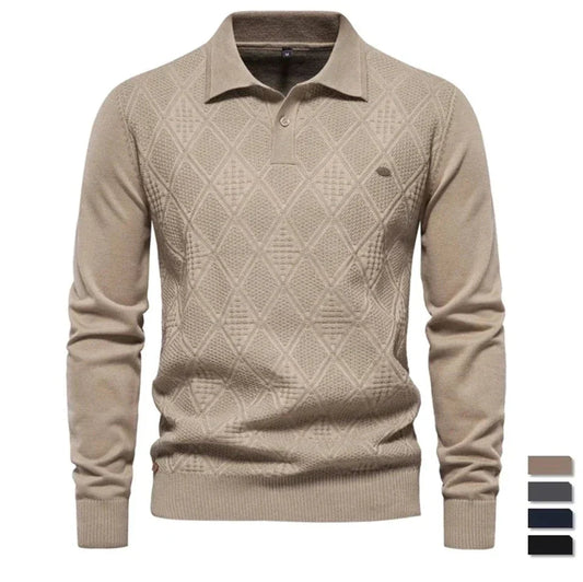 Men's Classic Long Sleeve Polo Sweater for Fall - BritishElegance