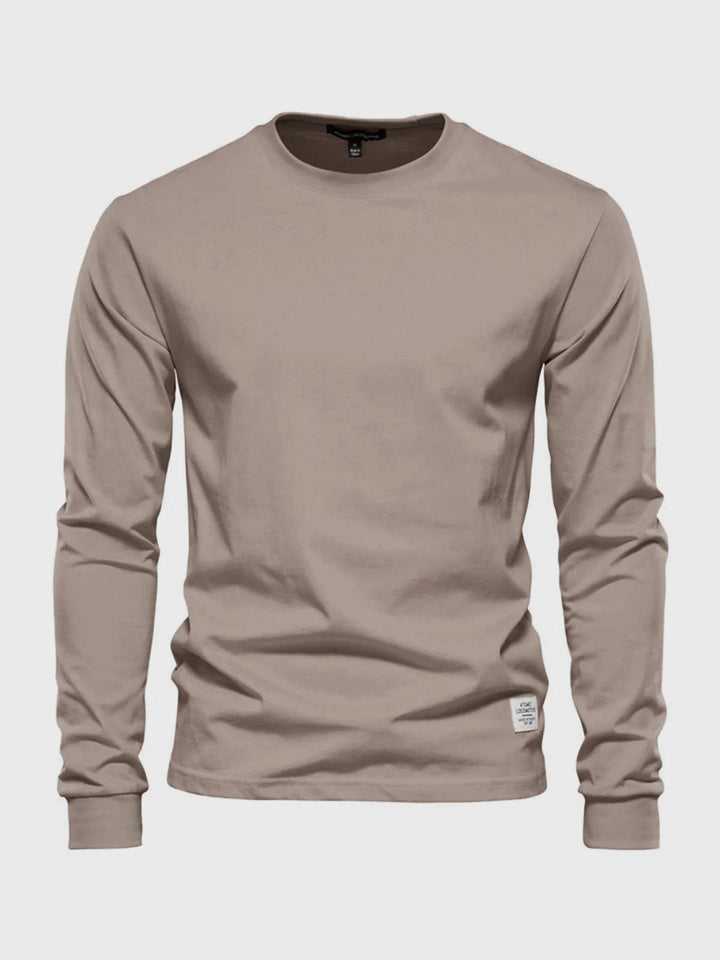 Long-sleeved cotton shirt for men, round neck
