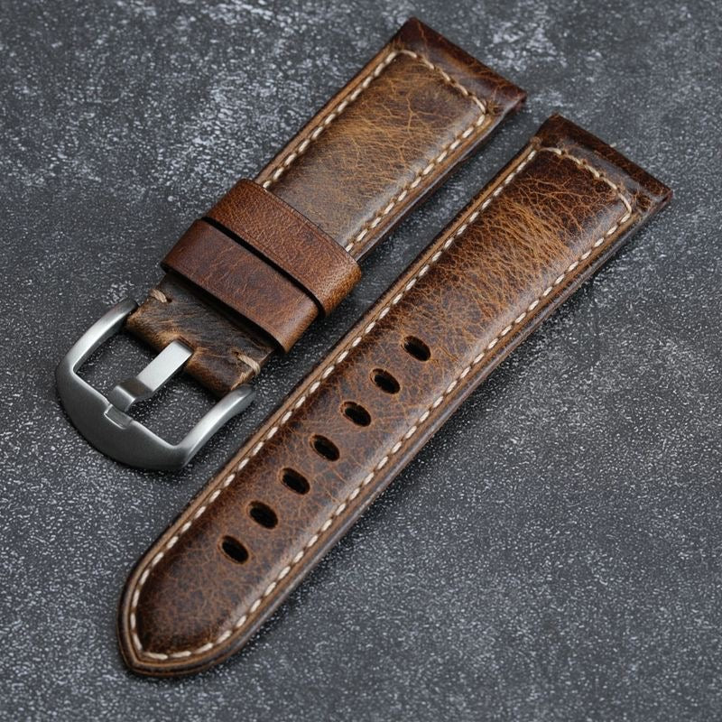 Classic Distressed Brown Leather Strap - BritishElegance