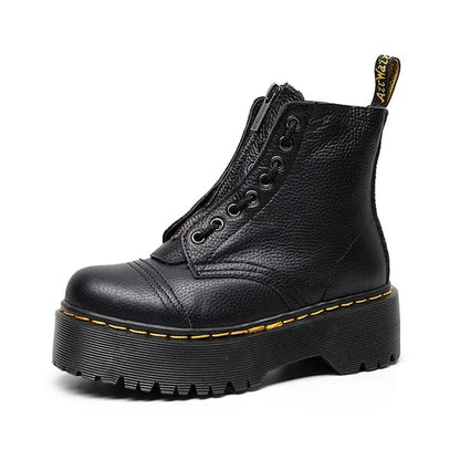 Women's leather boots with thick soles