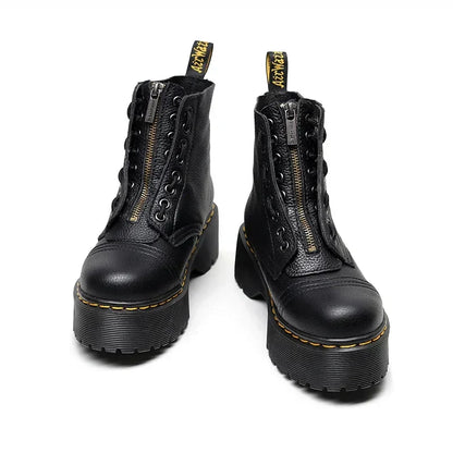 Women's leather boots with thick soles