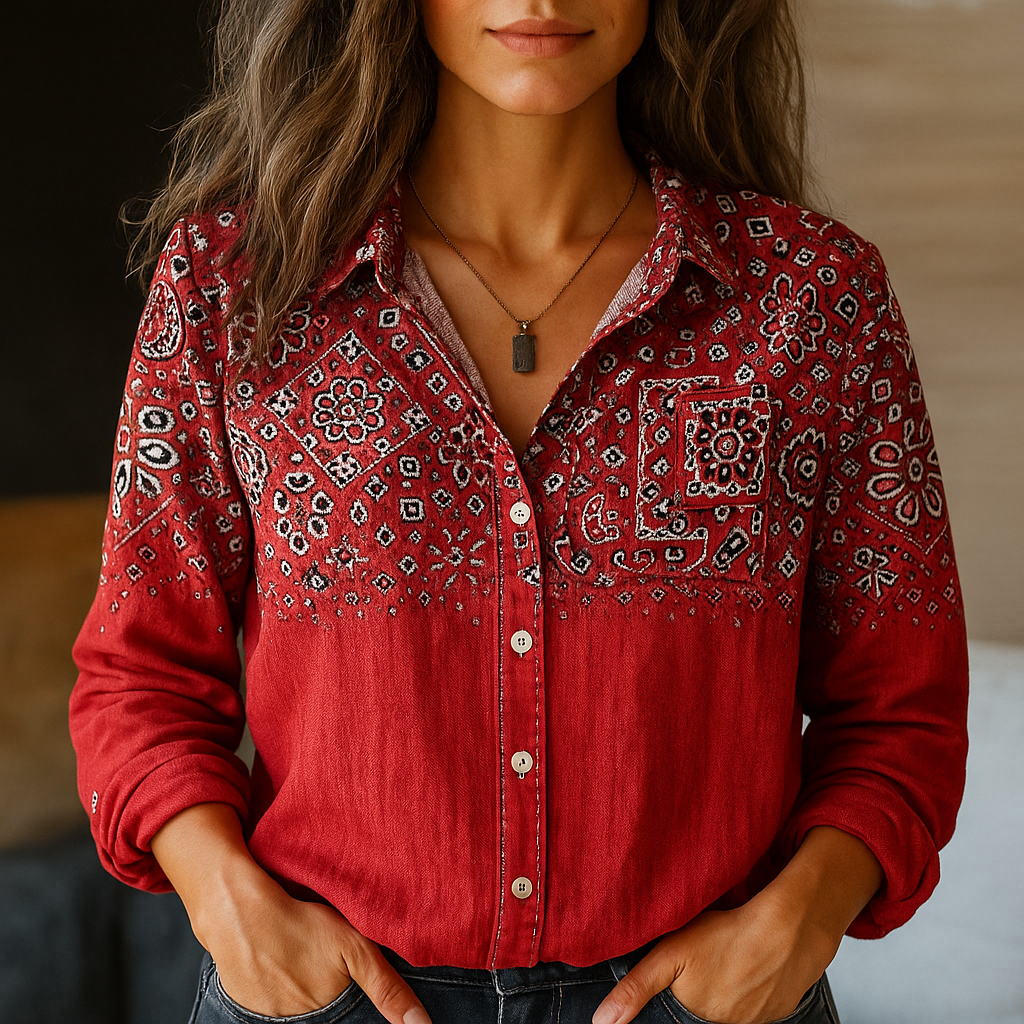 Isla Linen-Blend Button-Down Shirt | Relaxed Fit Bandana Print Shirt