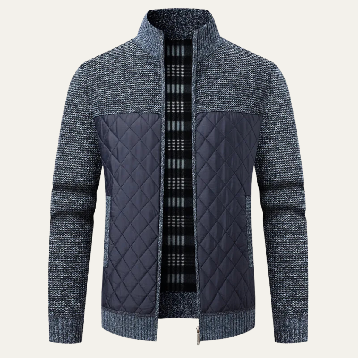 The Salerno Men’s Trendy  Winter Zip Up Quilted Knit Puffer Jacket - Black