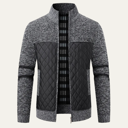 The Avellino Men’s Elegant Winter Zip Up Quilted Knit Puffer Jacket - Black