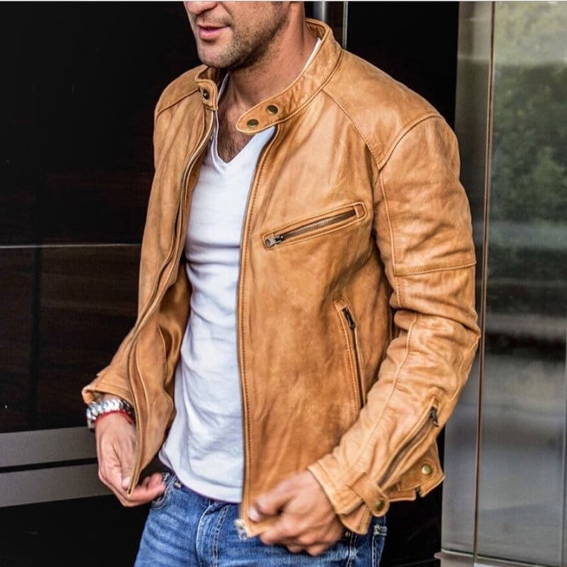 Stylish Men's Faux Leather Slim Jacket - BritishElegance
