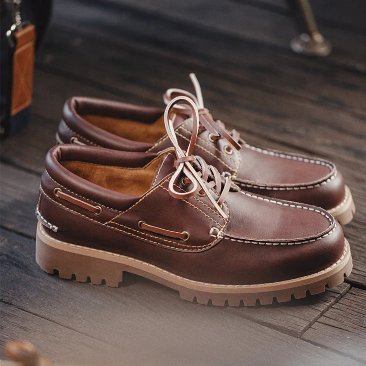 The Arzachena Men’s Retro Lace Up Leather Loafers with Grip Sole
