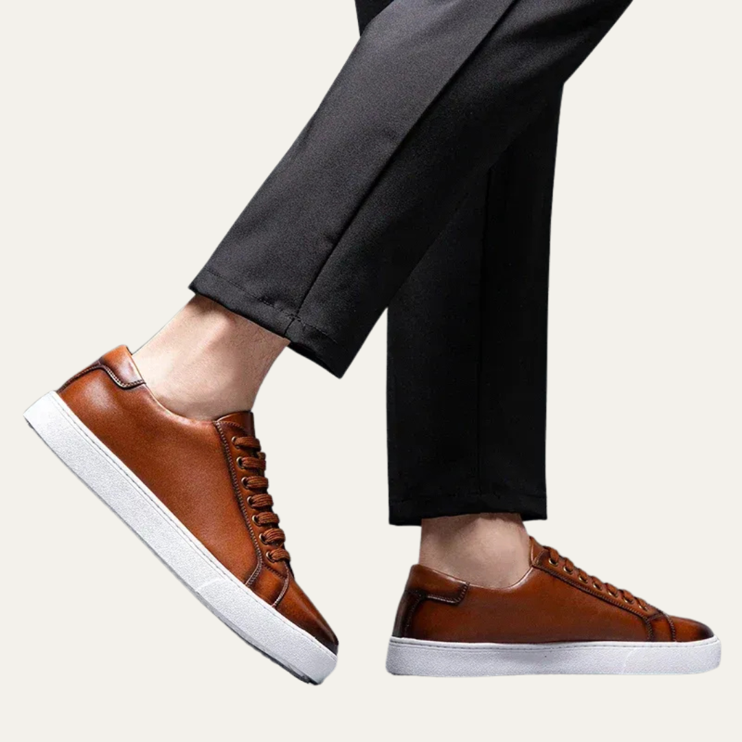 Men’s Leather Low Top Sneakers with Thick Cupsole