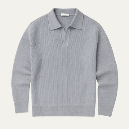 The Portofino Knitted Long Sleeve Polo Jumper for Men - Open Collar
