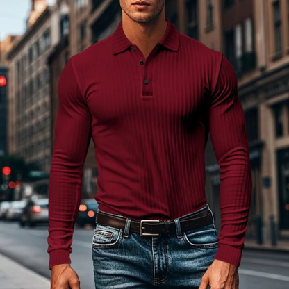 The Sorrento Men’s Ribbed Casual Button Neck Polo Shirt