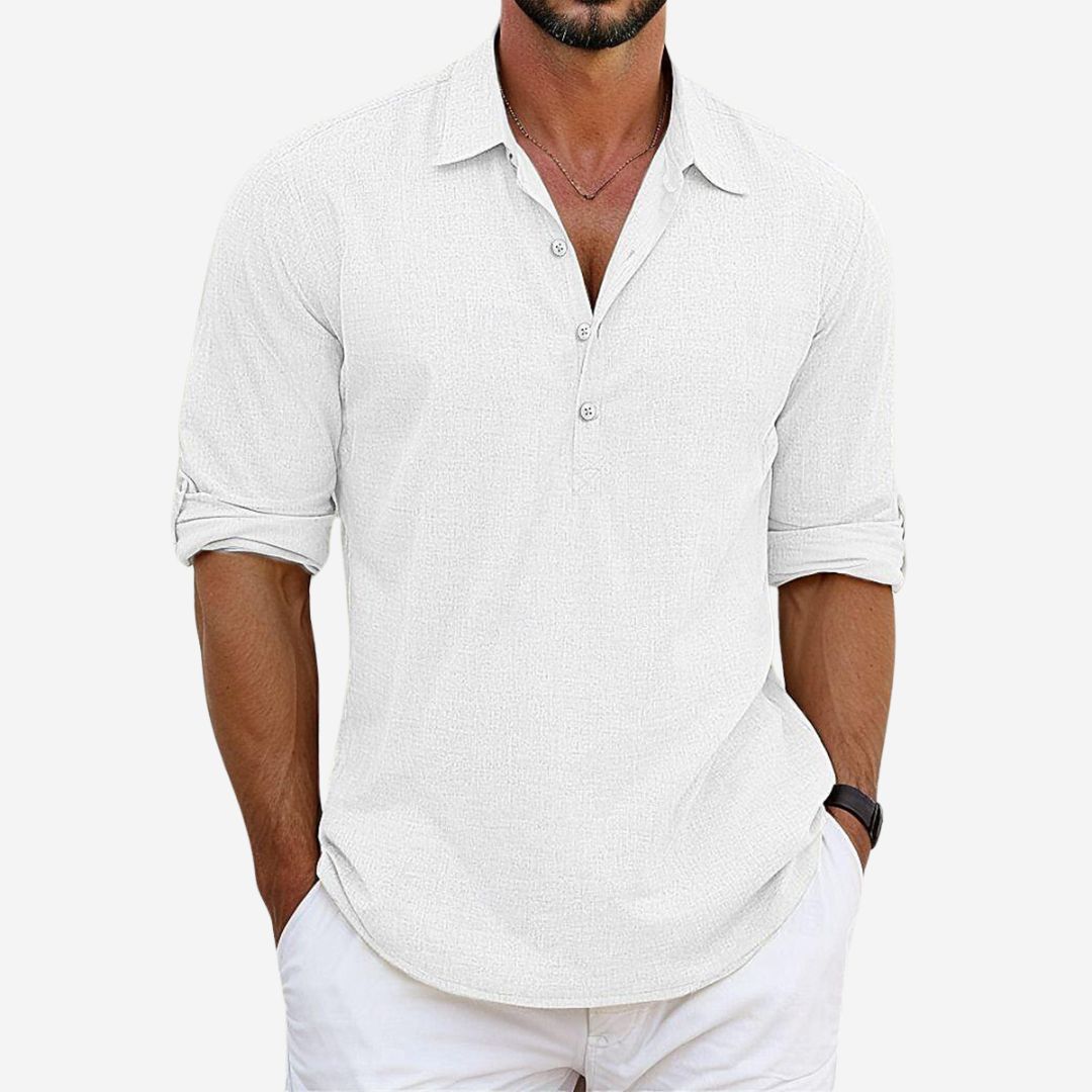 Men’s Relaxed Linen Blend Button Placket Shirt