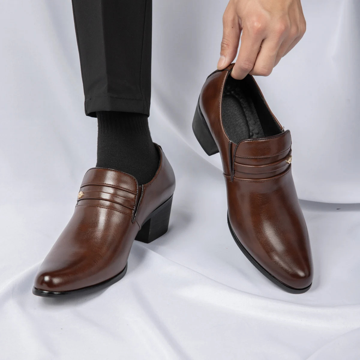 The Lazise Men’s Cuban Heel Dress Shoes – Leather Slip On Formal Loafers
