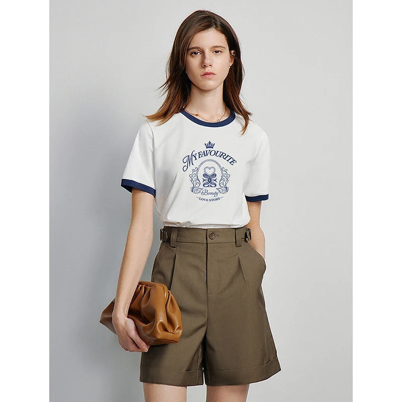 Stylish Printed T-Shirt with Contrast Hem - BritishElegance