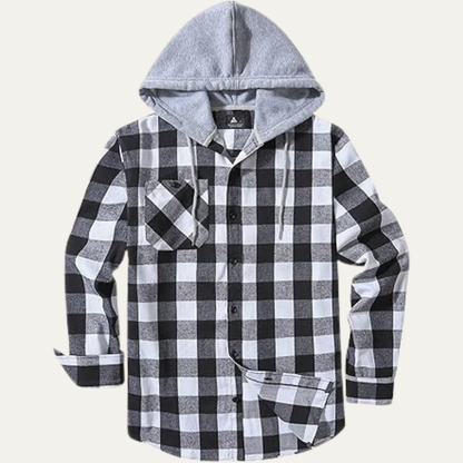 The Amalfi Men’s Hooded  Plaid Button Down with Pocket Flannel Jacket