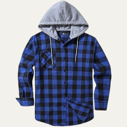 The Amalfi Men’s Hooded  Plaid Button Down with Pocket Flannel Jacket