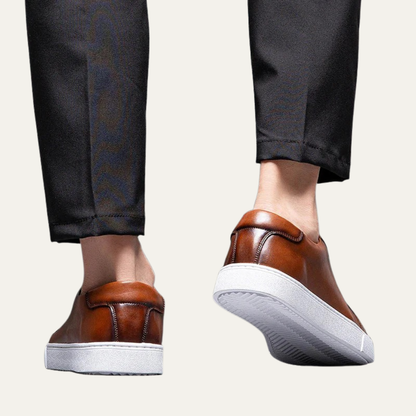 Men’s Leather Low Top Sneakers with Thick Cupsole