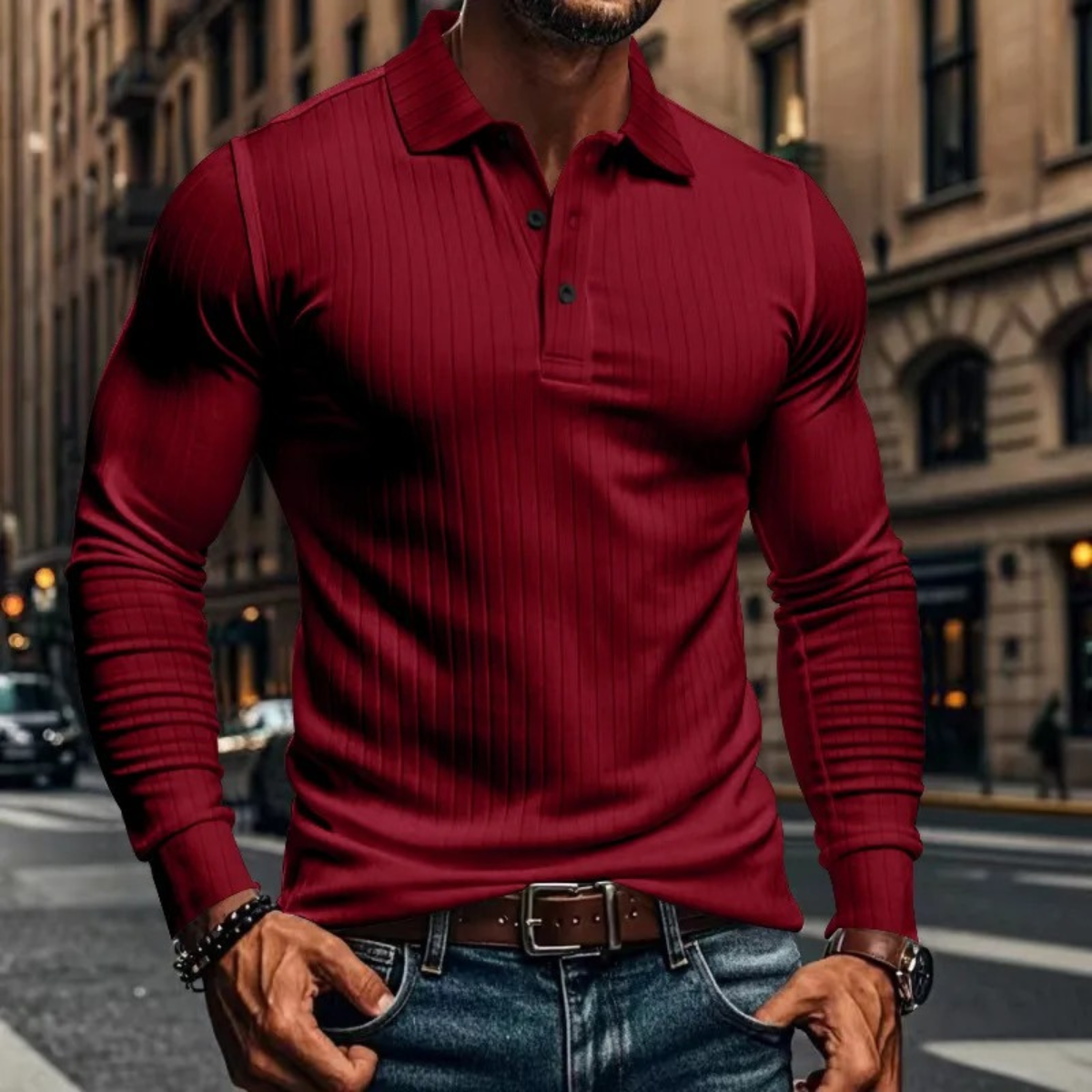 The Sorrento Men’s Ribbed Casual Button Neck Polo Shirt