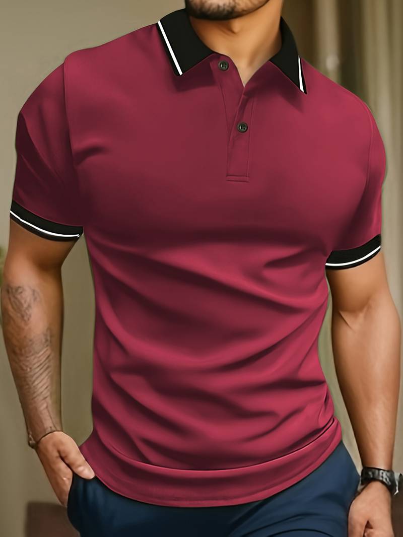 Stylish Caleb color-blocked shirt, short-sleeved with buttons and lapels